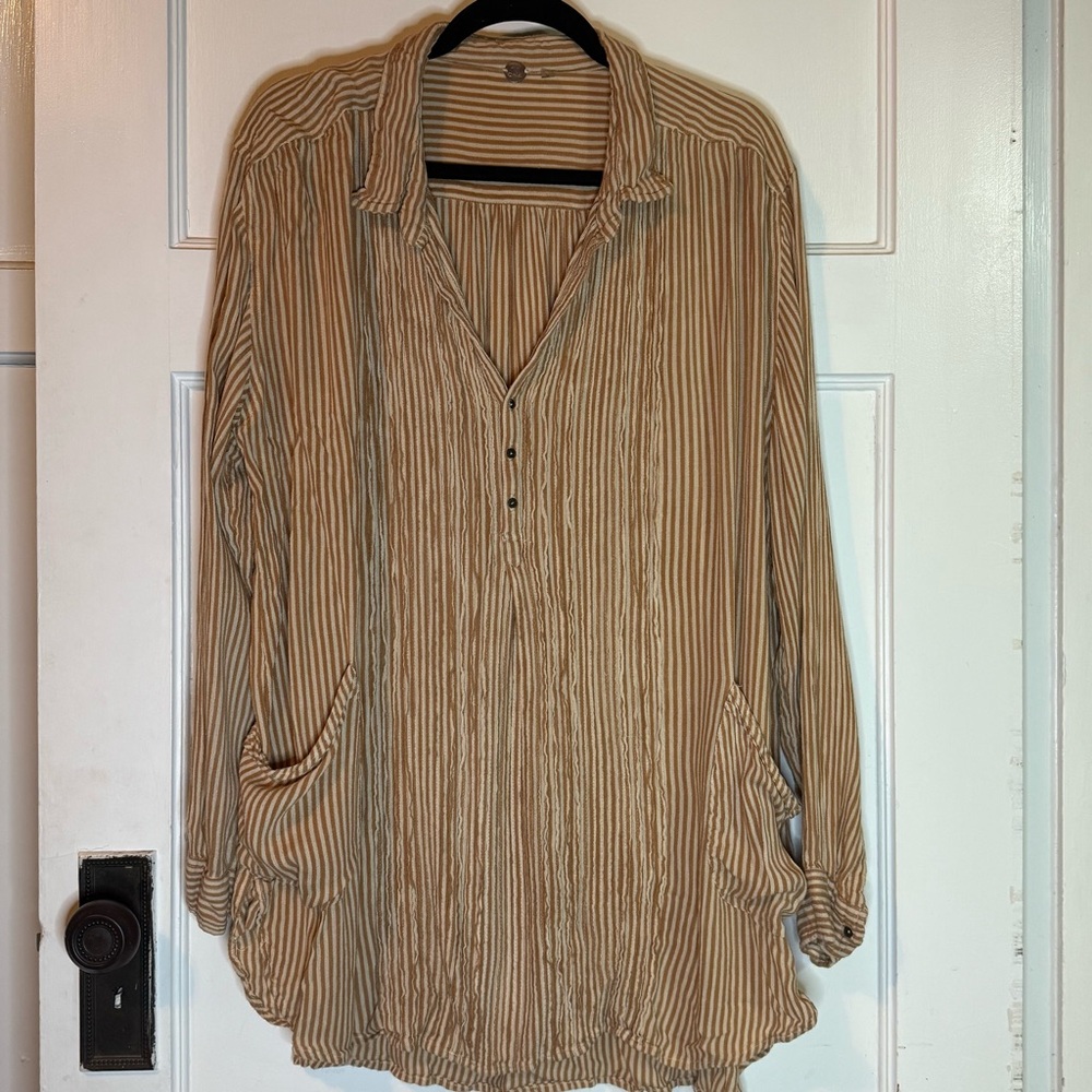 Free People Waverly Striped Tan Women's Top